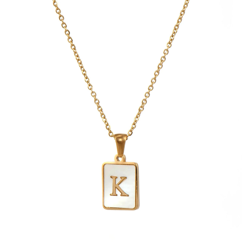 Minimalist Mother of Pearl Initial Necklace