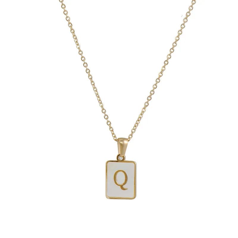 Minimalist Mother of Pearl Initial Necklace
