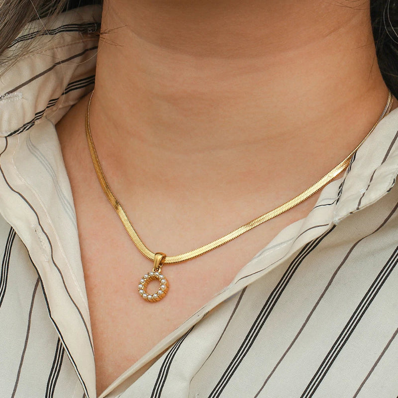 Pearl Herringbone Initial Necklace