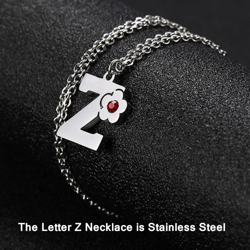 Initial Necklace With Crystal Flower