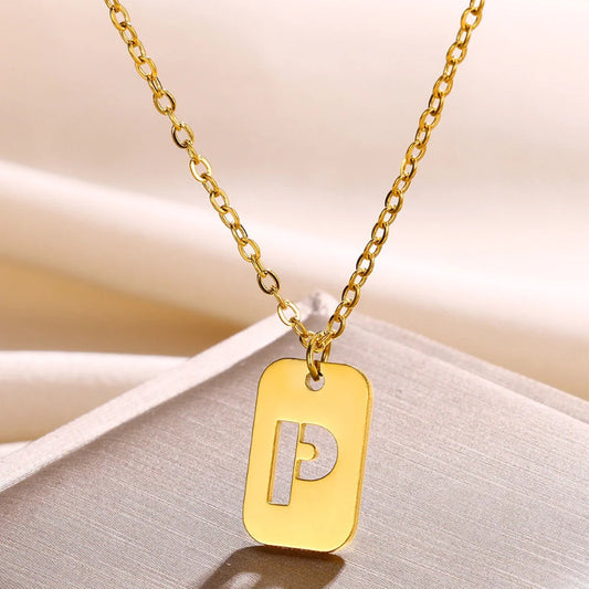 Hollow Rectangle Initial P Necklace