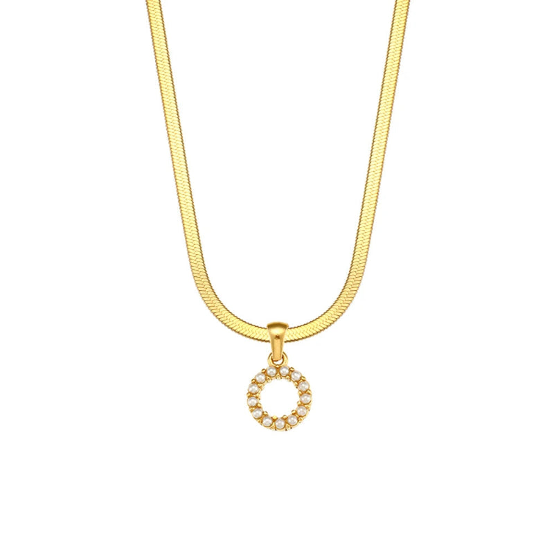 Pearl Herringbone Initial Necklace