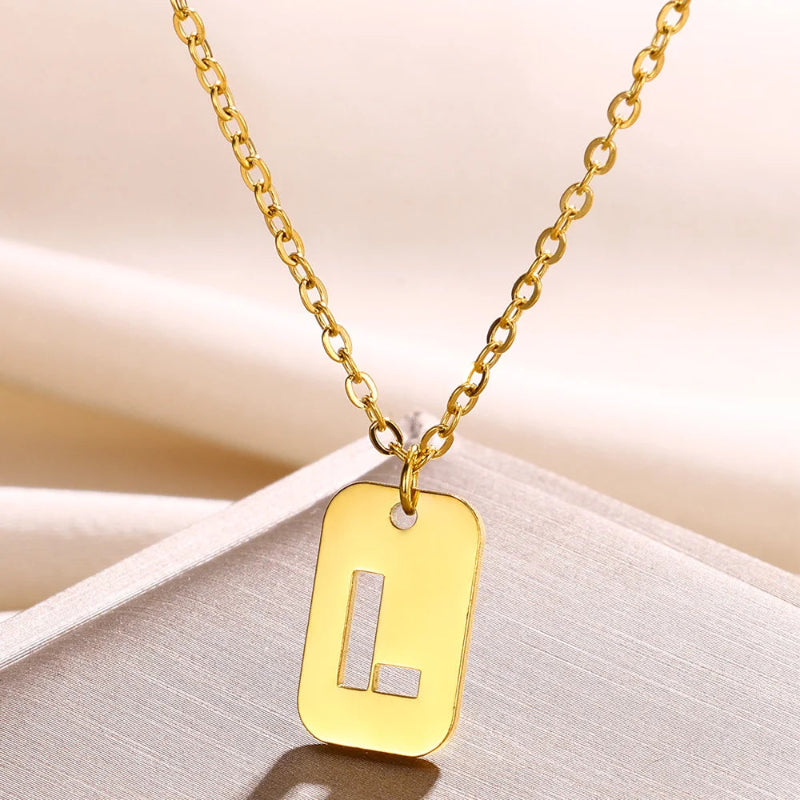Hollow Rectangle Initial Necklace