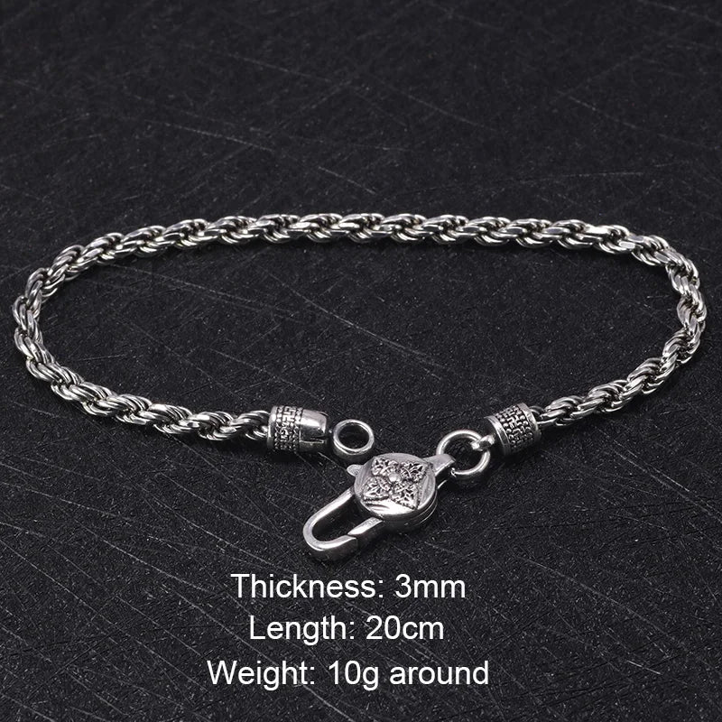 Braided Rope Chain Bracelet Tibetan Buddhism Mantra Six Words And Vajra Engraved Prayer Jewelry