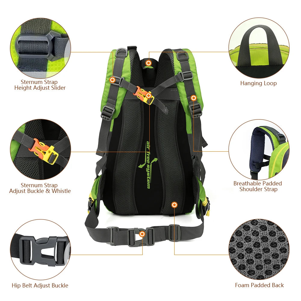 40L Water Resistant Travel Backpack Camping Hiking Laptop Daypack Trekking Climbing For Men Women Hiking Supplies