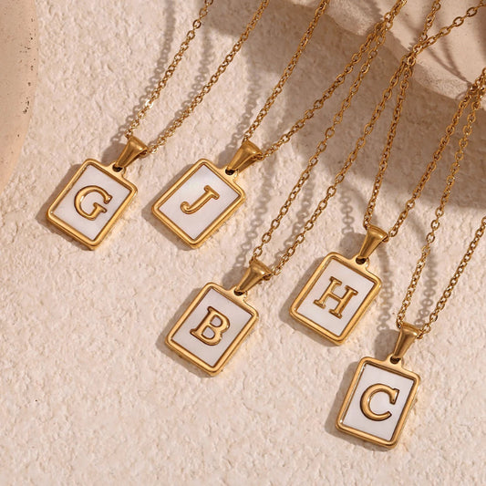 Minimalist Mother of Pearl Initial Necklace