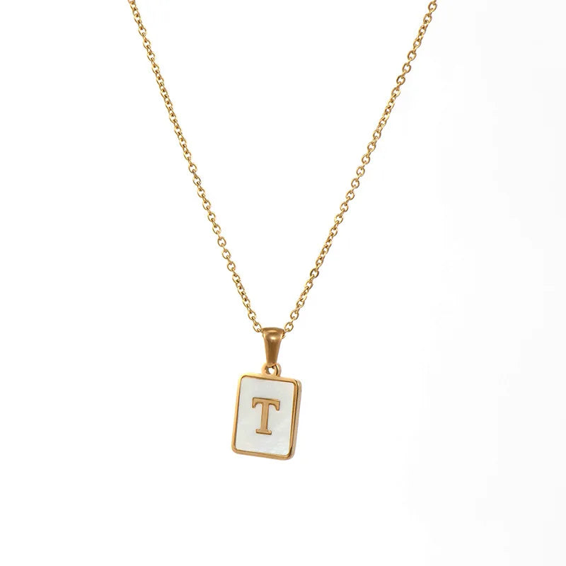 Minimalist Mother of Pearl Initial Necklace