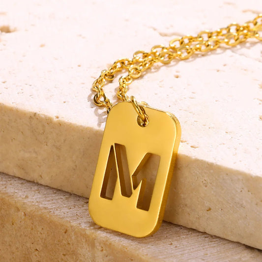 Hollow Rectangle Initial Necklace
