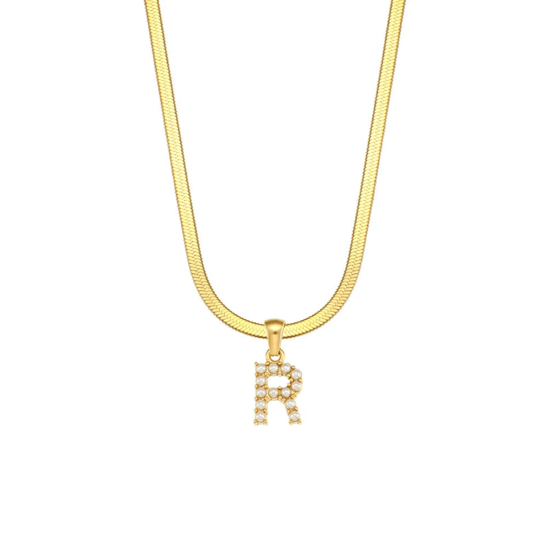 Pearl Herringbone Initial Necklace