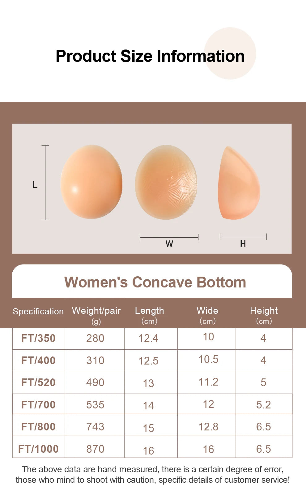 Silicone Breast Form with Concave Base, A–EE Cup Options