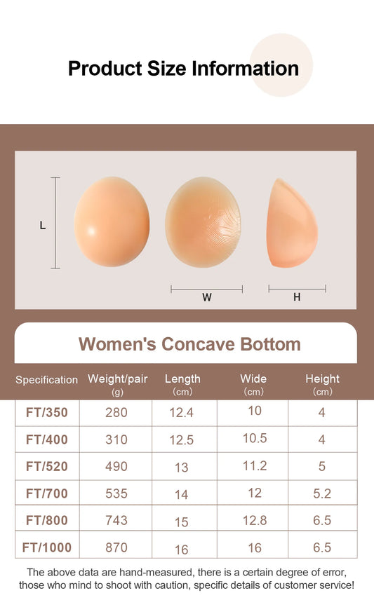 Silicone Breast Form with Concave Base, A–EE Cup Options