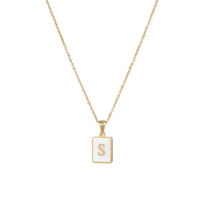 Minimalist Mother of Pearl Initial Necklace