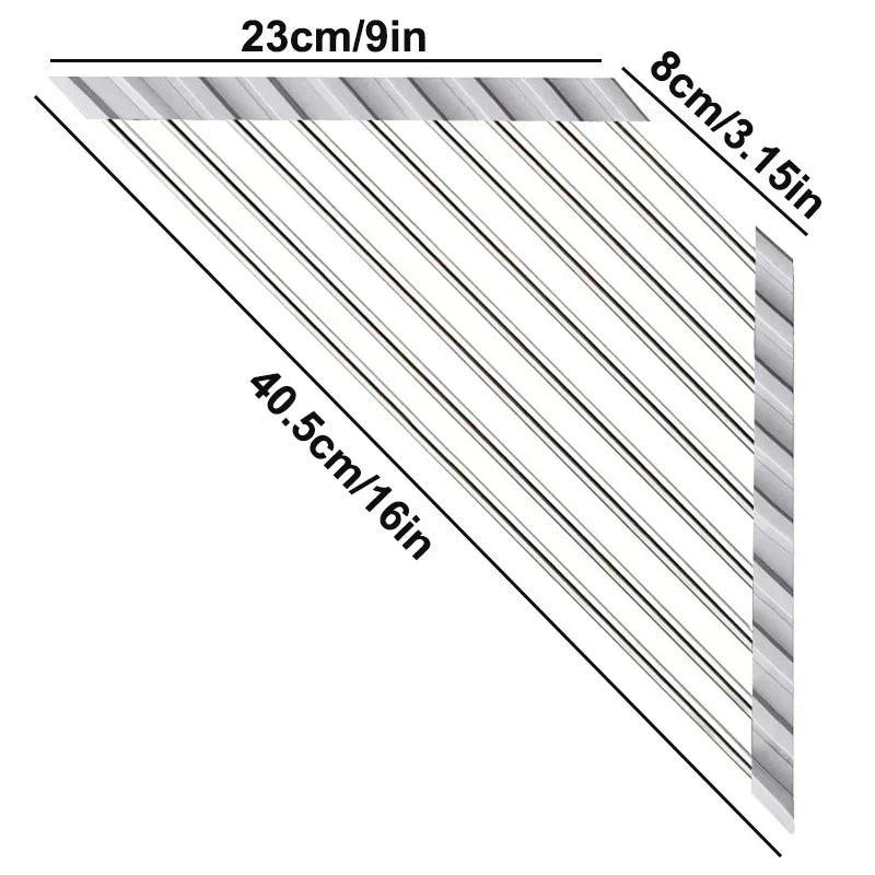 Foldable Triangle Dish Drying Rack | Corner Sink Organizer | Stainless Steel Roll-Up Drainer
