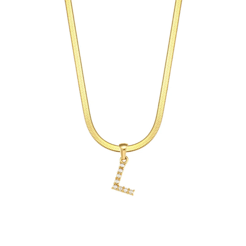 Pearl Herringbone Initial Necklace