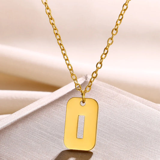 Hollow Rectangle Initial I Necklace