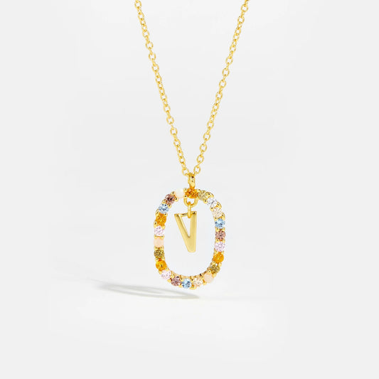 Feminine Initial Alphabet V Necklace