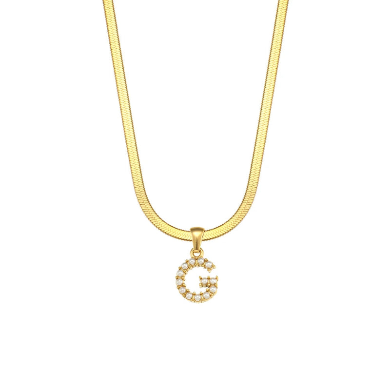 Pearl Herringbone Initial Necklace