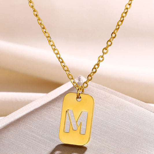 Hollow Rectangle Initial M Necklace