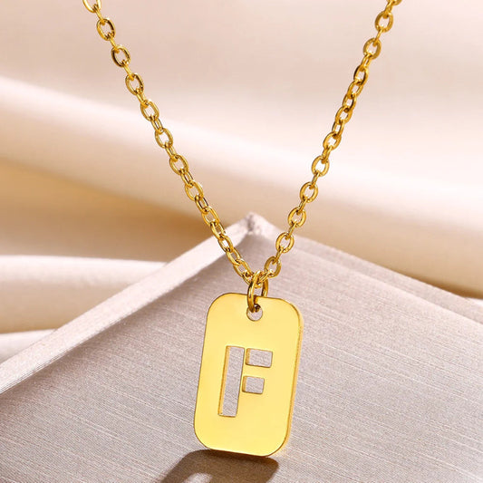 Hollow Rectangle Initial F Necklace
