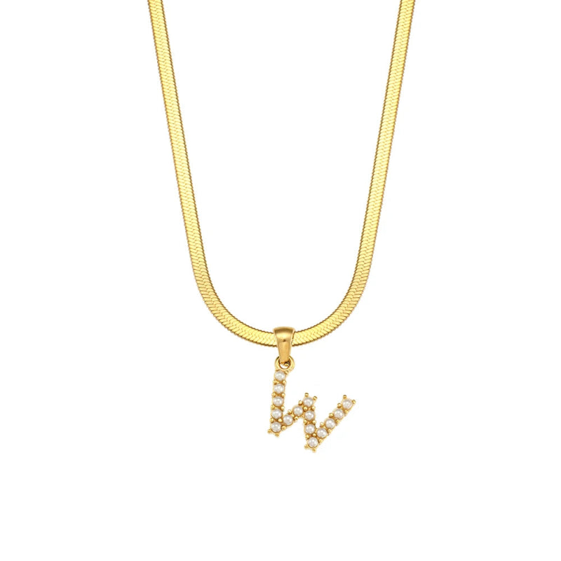 Pearl Herringbone Initial Necklace