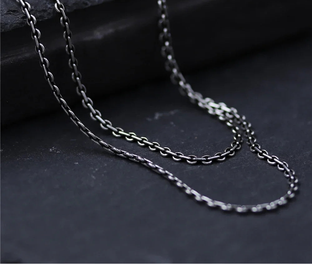 Retro Vintage Thai Sterling Silver Link Chain Necklace For Men and Women
