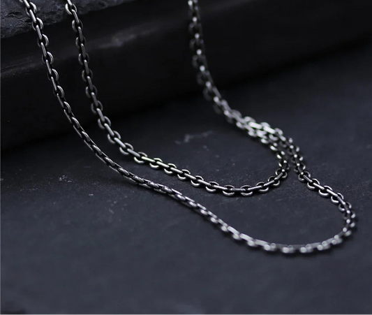 Retro Vintage Thai Sterling Silver Link Chain Necklace For Men and Women