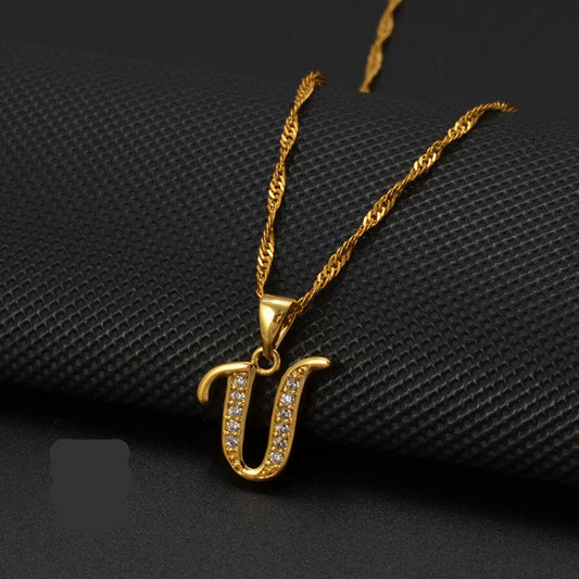 Cubic Zirconia Initial U Necklace