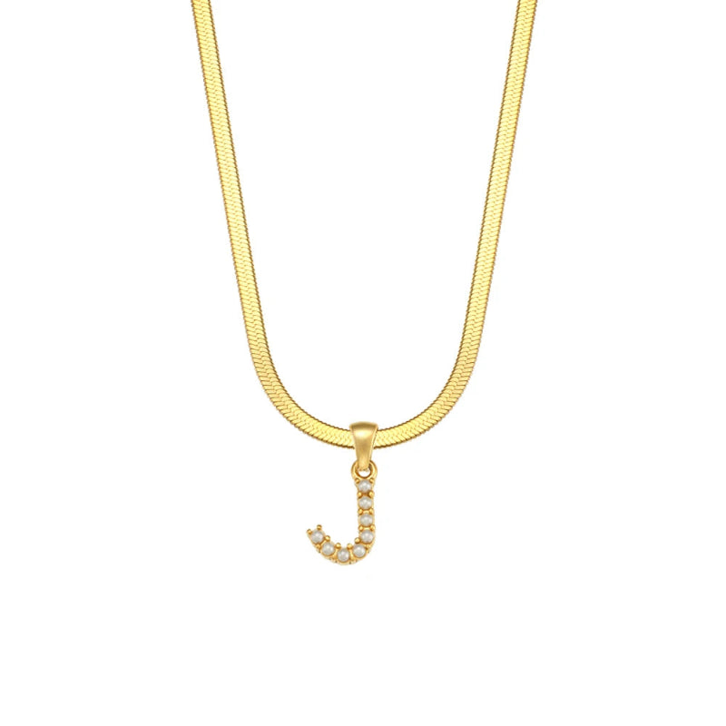 Pearl Herringbone Initial Necklace