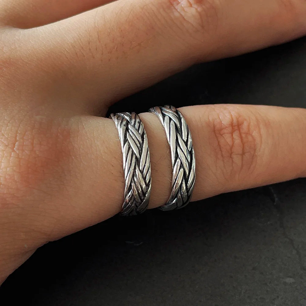 Viking Braided Silver Ring For Men And Women