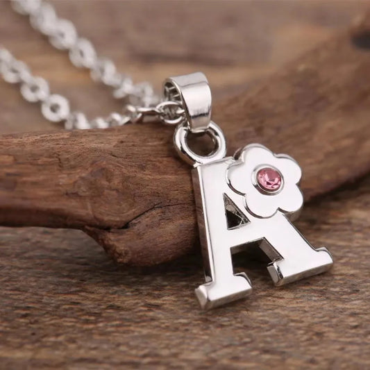 Initial Necklace With Crystal Flower