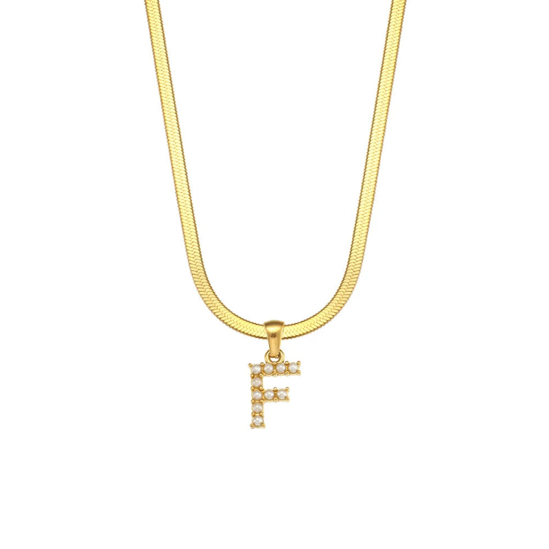 Pearl Herringbone Initial Necklace