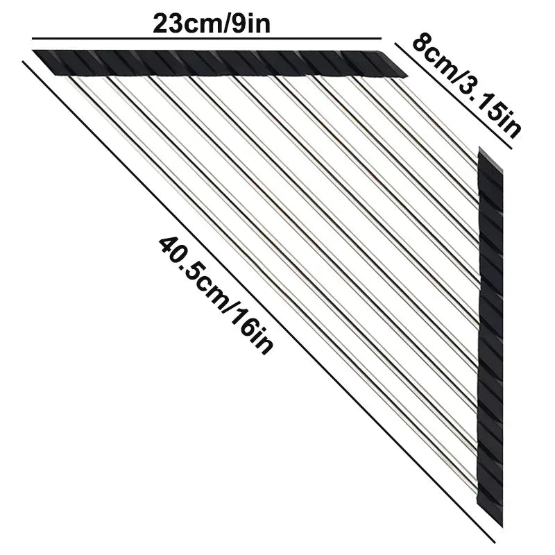 Foldable Triangle Dish Drying Rack | Corner Sink Organizer | Stainless Steel Roll-Up Drainer