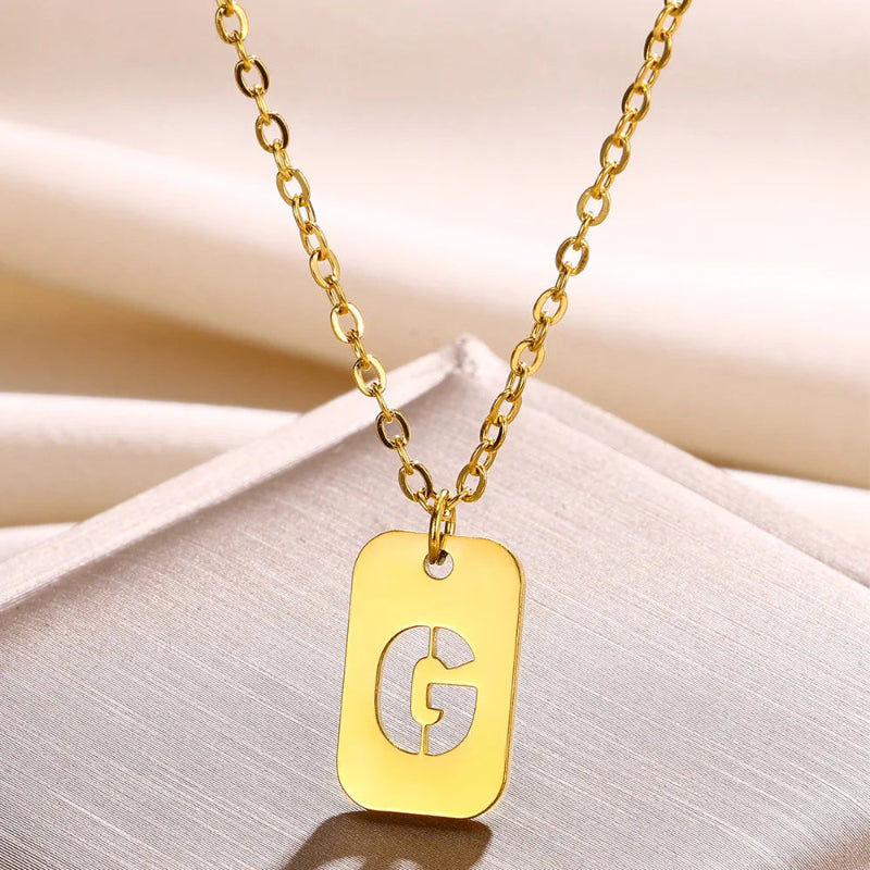 Hollow Rectangle Initial Necklace