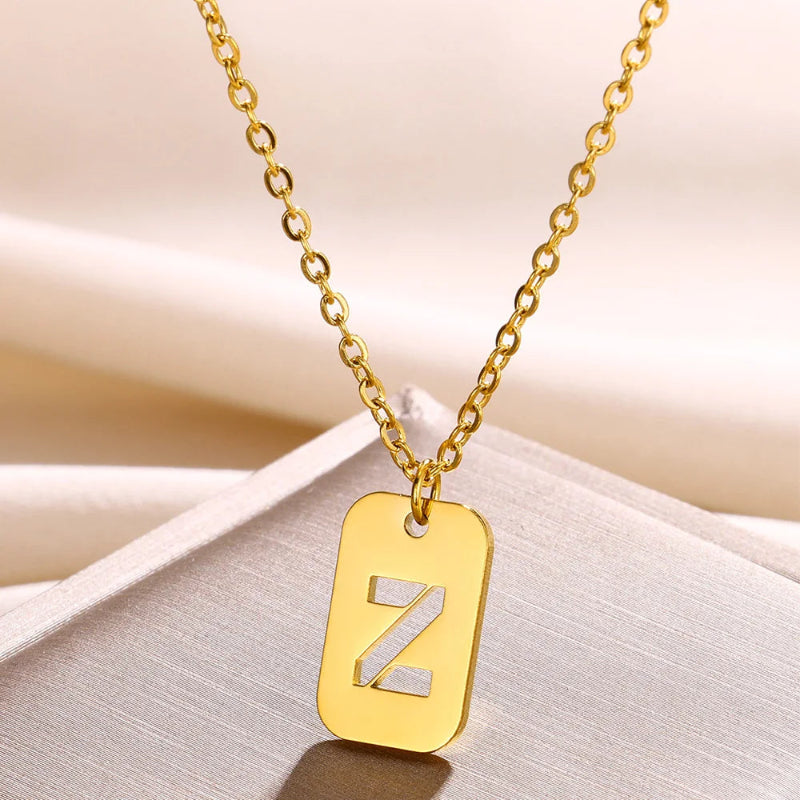 Hollow Rectangle Initial Necklace