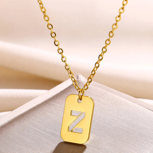 Hollow Rectangle Initial Z Necklace