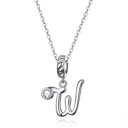 Vintage Initial Letter W Charm Necklace