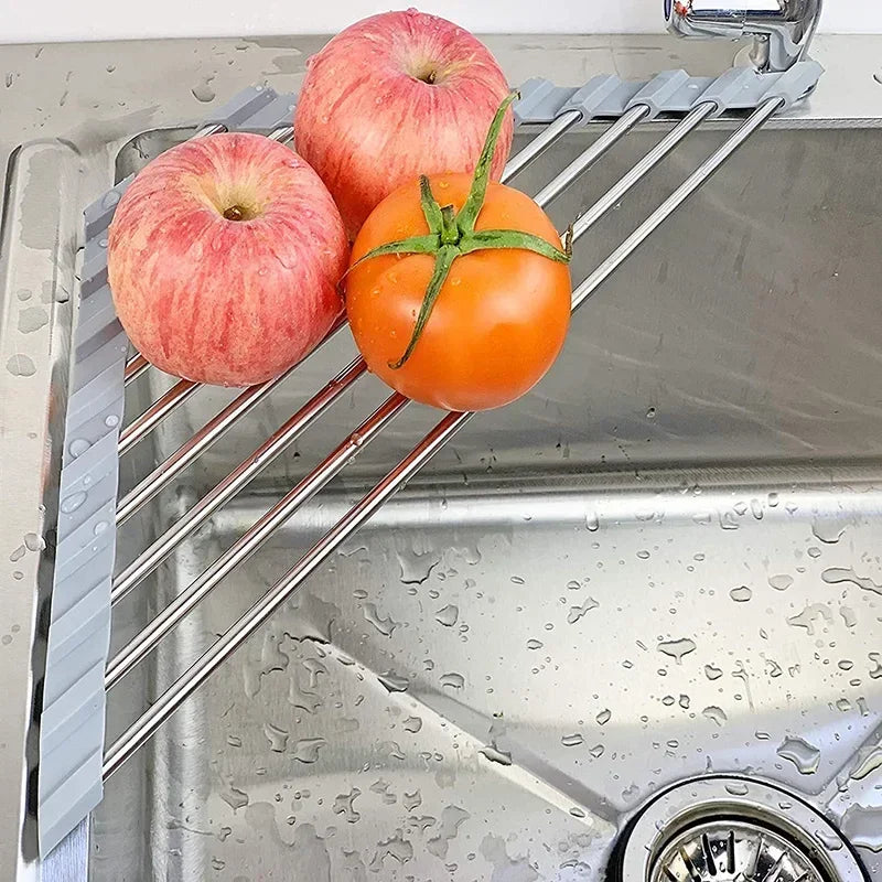 Foldable Triangle Dish Drying Rack | Corner Sink Organizer | Stainless Steel Roll-Up Drainer