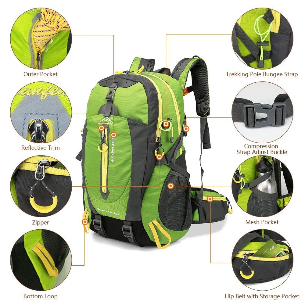 40L Water Resistant Travel Backpack Camping Hiking Laptop Daypack Trekking Climbing For Men Women Hiking Supplies
