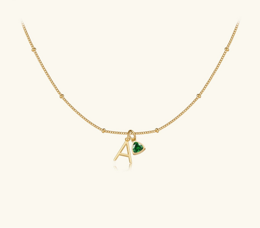 Birthstone Zircon Charm Initial Necklace