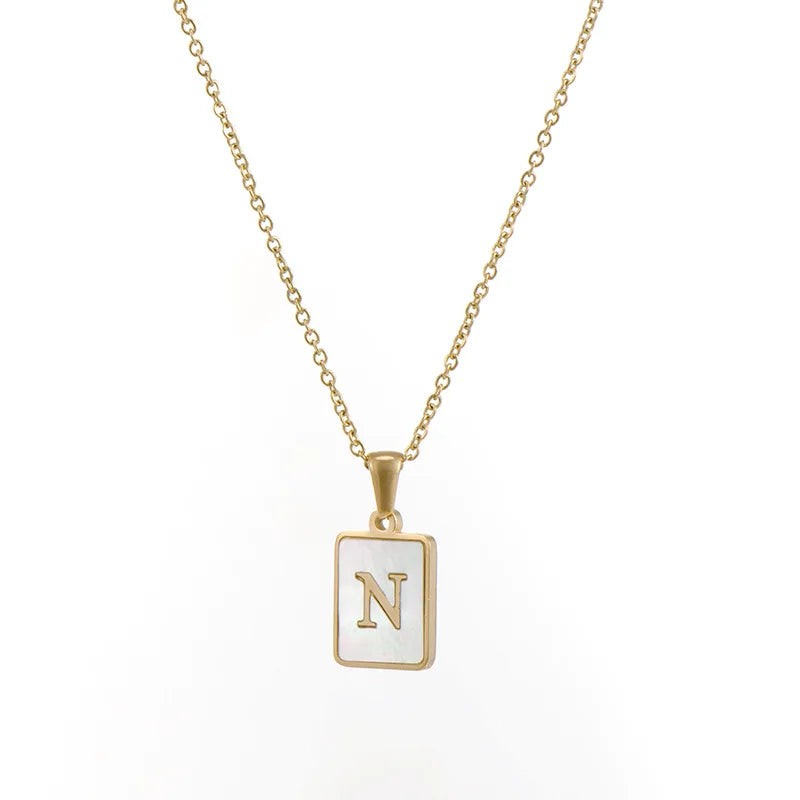 Minimalist Mother of Pearl Initial Necklace