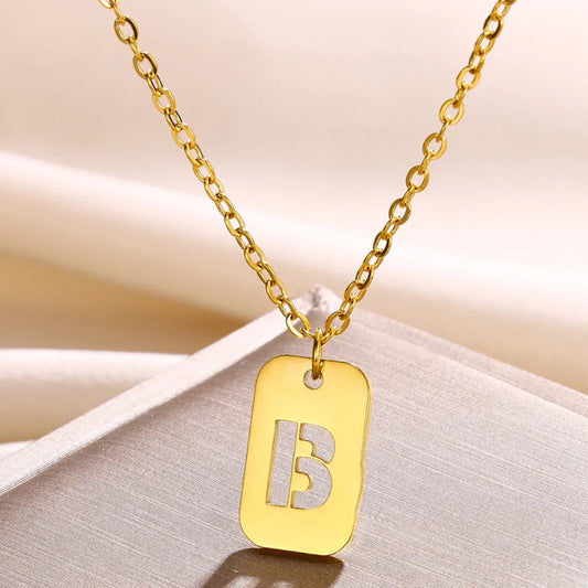 Hollow Rectangle Initial B Necklace