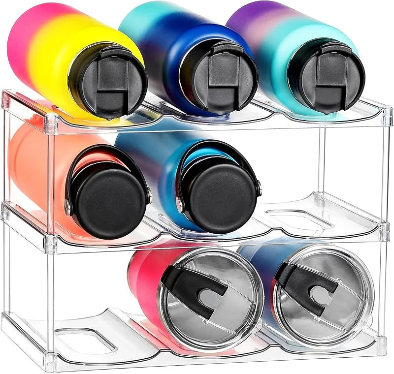 Stackable Water Bottle & Tumbler Organizer Rack — Clear, Modular, Holds Up to 40oz