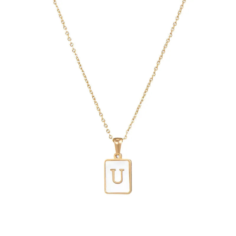 Minimalist Mother of Pearl Initial Necklace