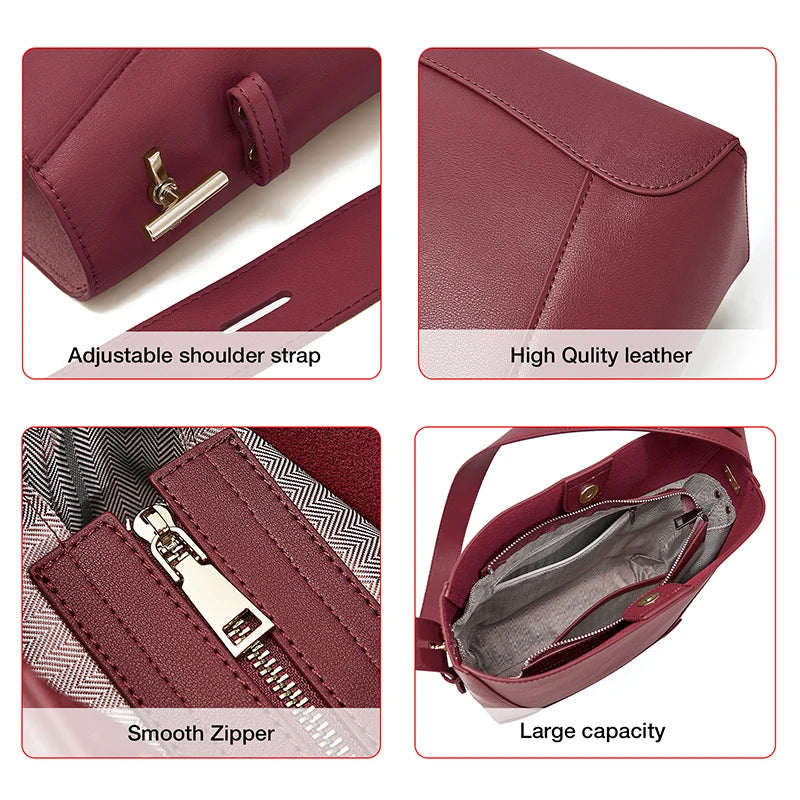 New Women Bucket Bag Shoulder Bag Split Leather Large Capacity