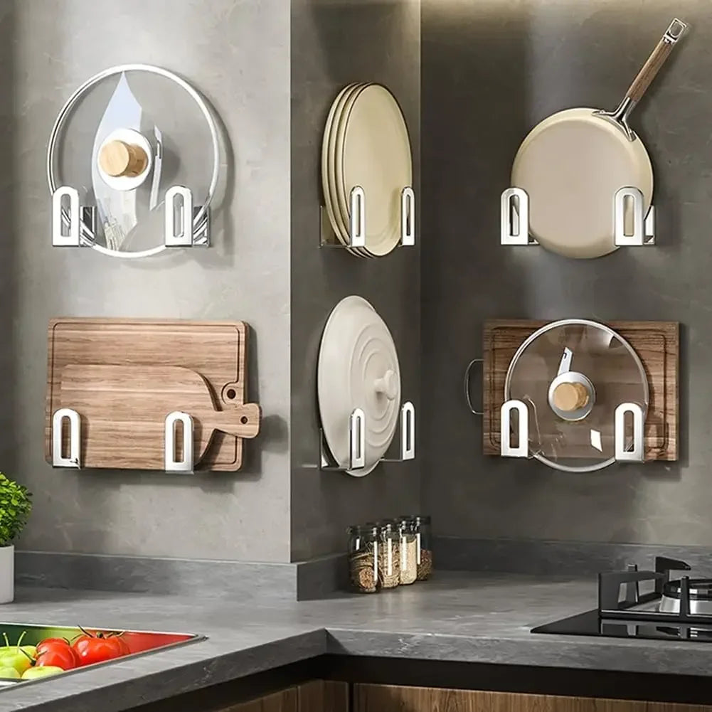 Wall-Mounted Pot Lid & Kitchen Organizer Rack – Multi-Use Storage Shelf for Kitchen