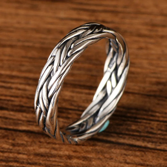 Viking Braided Silver Ring For Men And Women