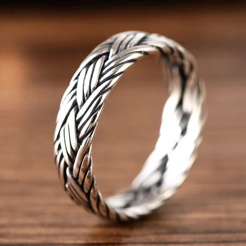 Viking Braided Silver Ring For Men And Women
