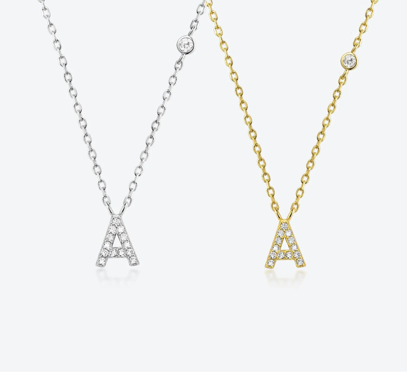 Sterling Silver Gold Letters Pendant Monogram Necklace