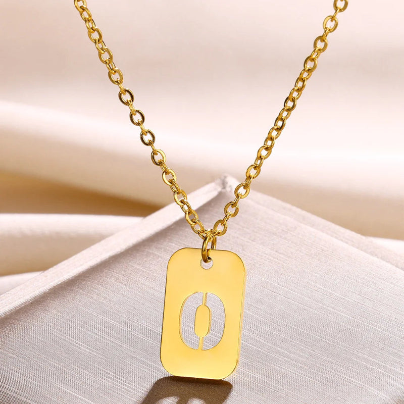 Hollow Rectangle Initial Necklace