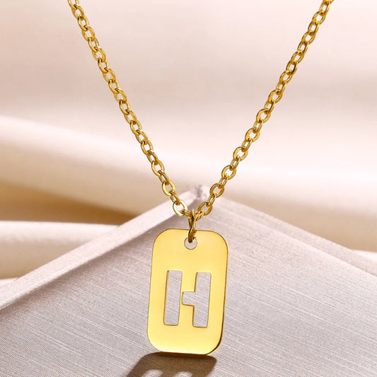 Hollow Rectangle Initial H Necklace